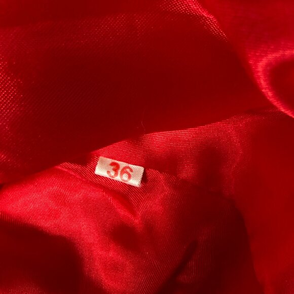 Vintage 80s Red Leather Suede Panel Jacket Batwing Button Front Bomber Size 36 - Picture 14 of 14